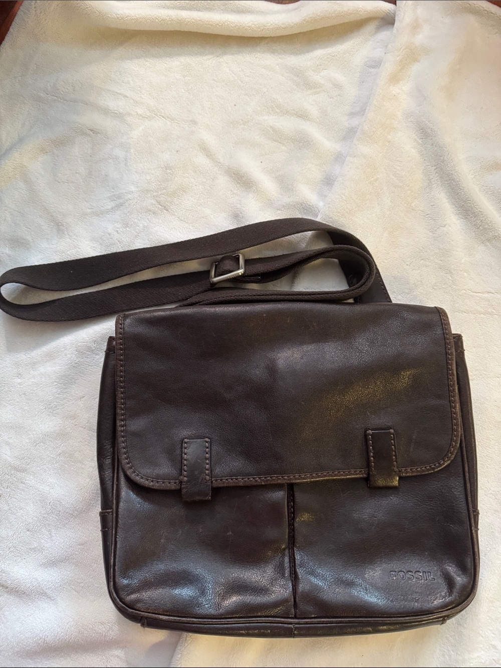 Fossil Brown Leather Messenger Crossbody Bag